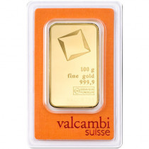 Goudbaar VALCAMBI 100 Gram LBMA | Voorzijde | goud999